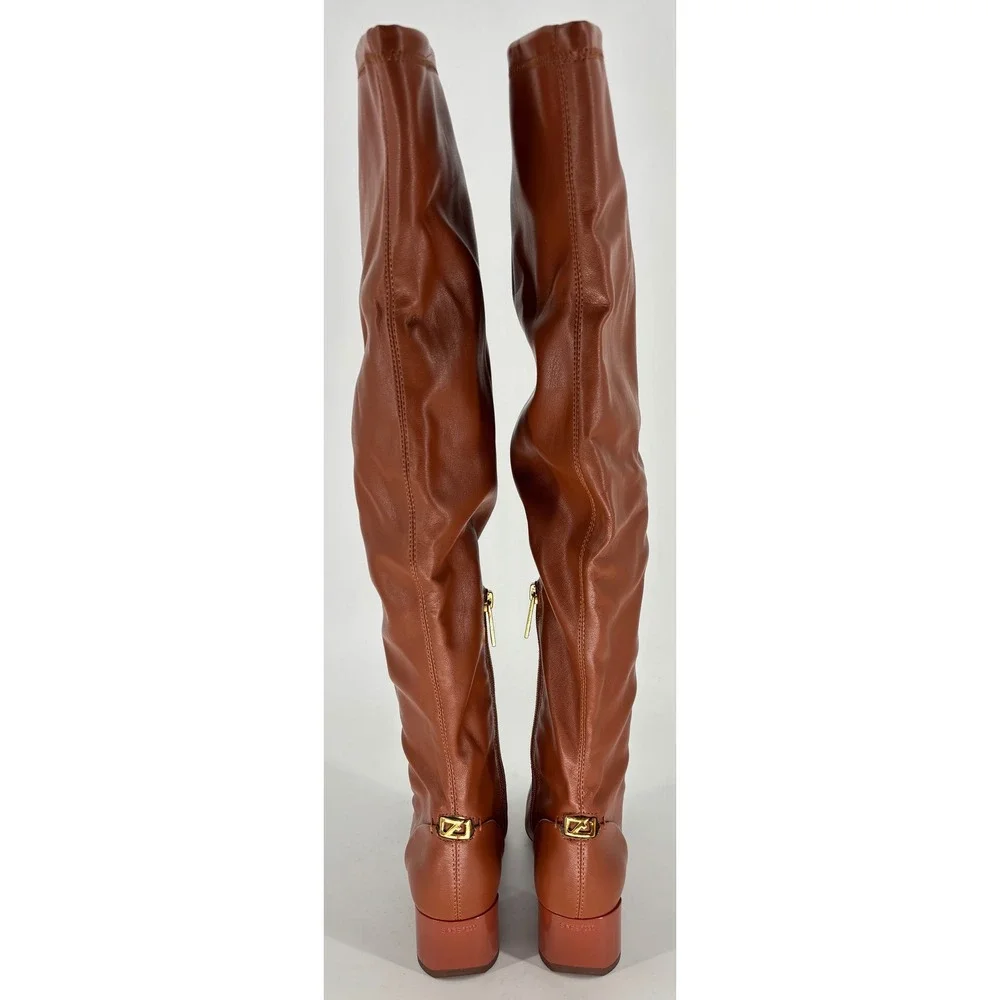 Franco Sarto Novara Over the Knee Square Toe Boots Acorn Brown Tan Women Size 6